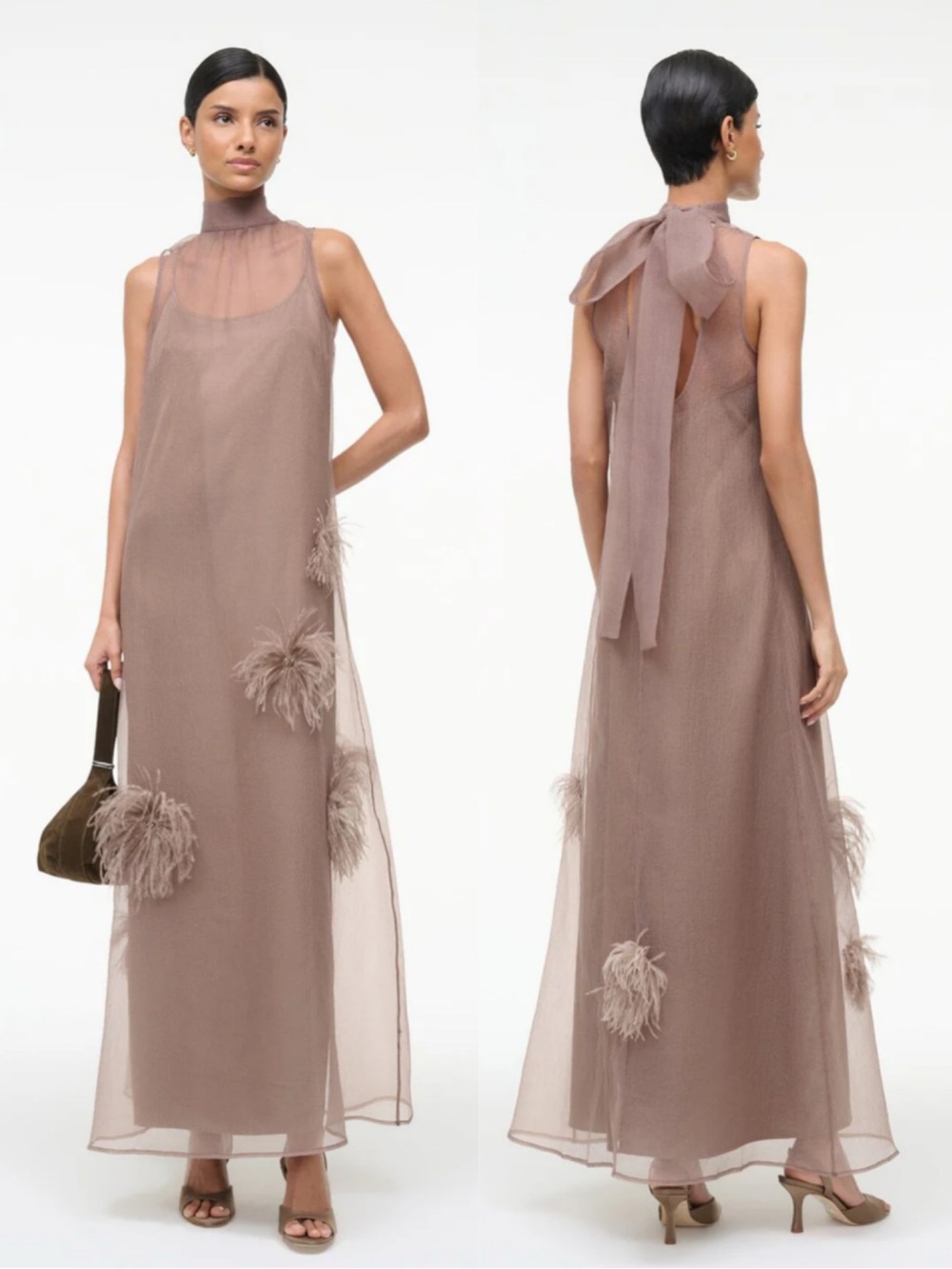 STAUD Taupe Albee Truffle Organza Maxi Dress Size Medium